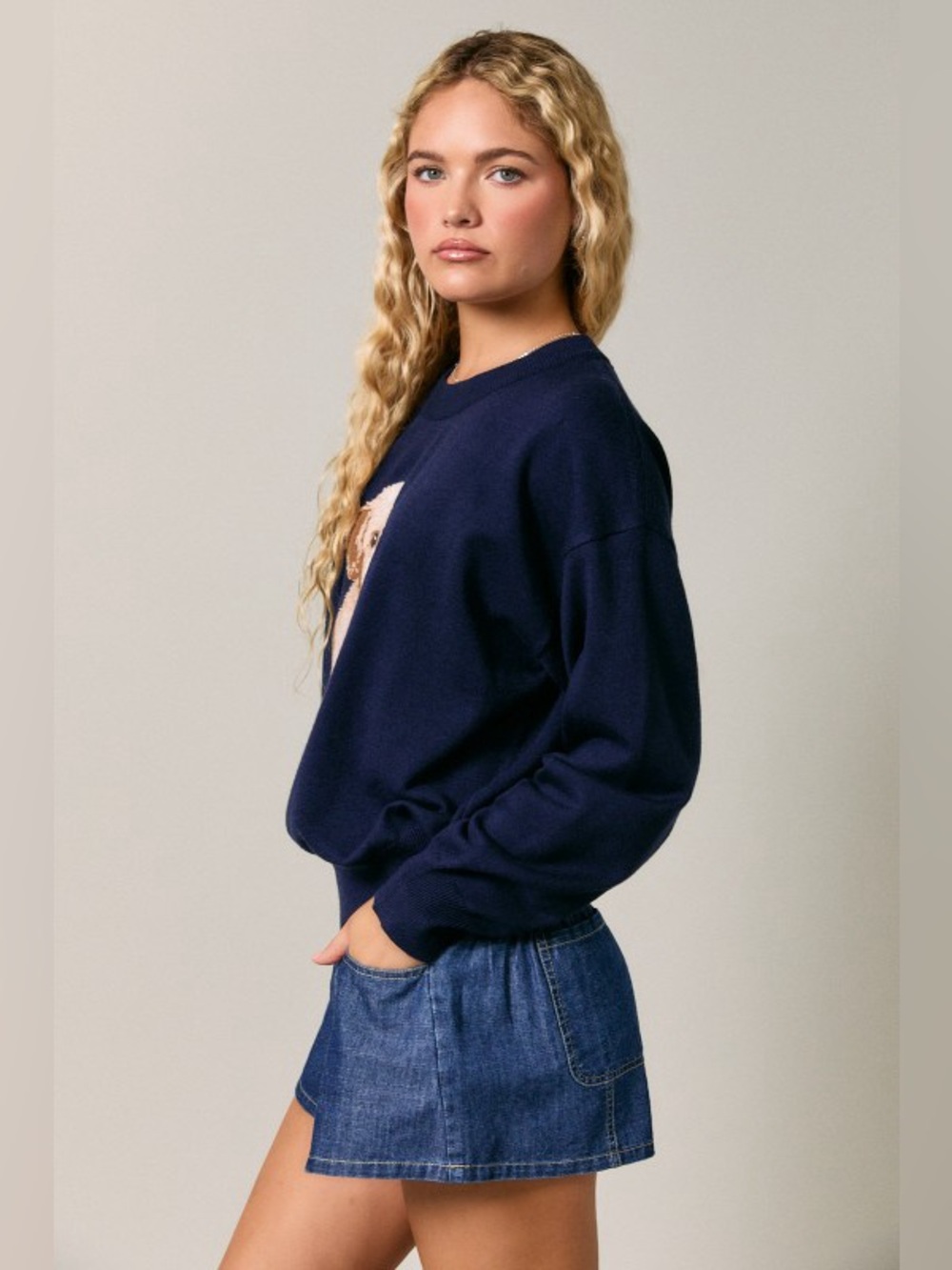 NWT Le Lis Navy Goldendoodle Dog Crew Neck Sweater Small - Picture 7 of 10